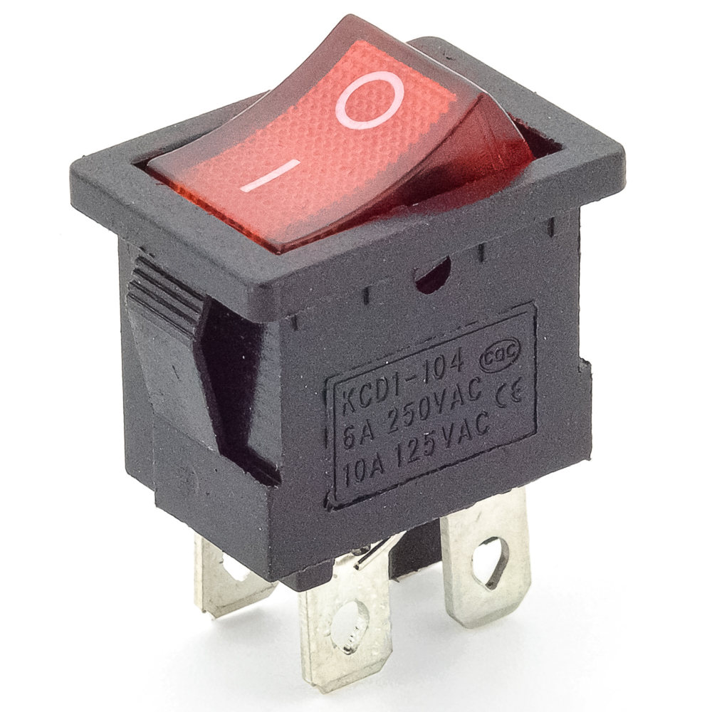 MIRS-201 on-off, 6A 250V Переключатель клавишный (красный)., фото