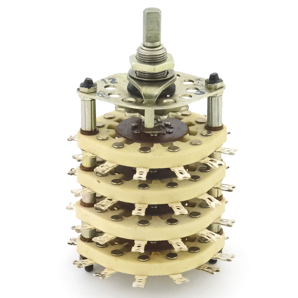ПГК-5П8Н-8А 5 положений 8 направлений 3A(Ампер) 350V(Вольт) вал ВС-3 (сплошной с прямой лыской) Переключатель галетный, УС0.360.059ТУ, фото
