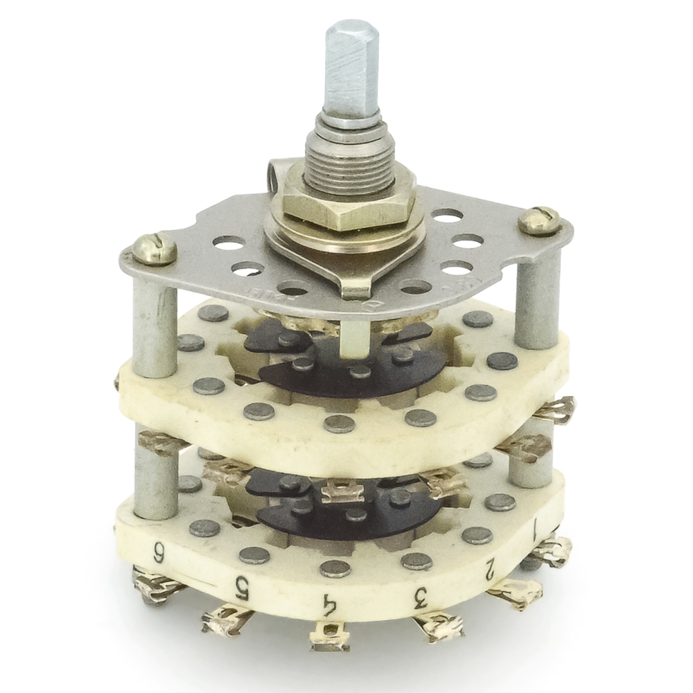 ПГК-5П4Н-К13 5 положений 4 направления 3A(Ампер) 350V(Вольт) вал ВС-3 (сплошной с прямой лыской) Переключатель галетный, УС0.360.059ТУ , фото