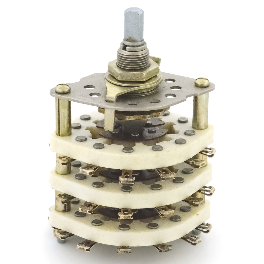 ПГК-4П6Н-К8 4 положения 6 направлений 3A(Ампер) 350V(Вольт) вал ВС-3 (сплошной с прямой лыской) Переключатель галетный, УС0.360.059ТУ, фото