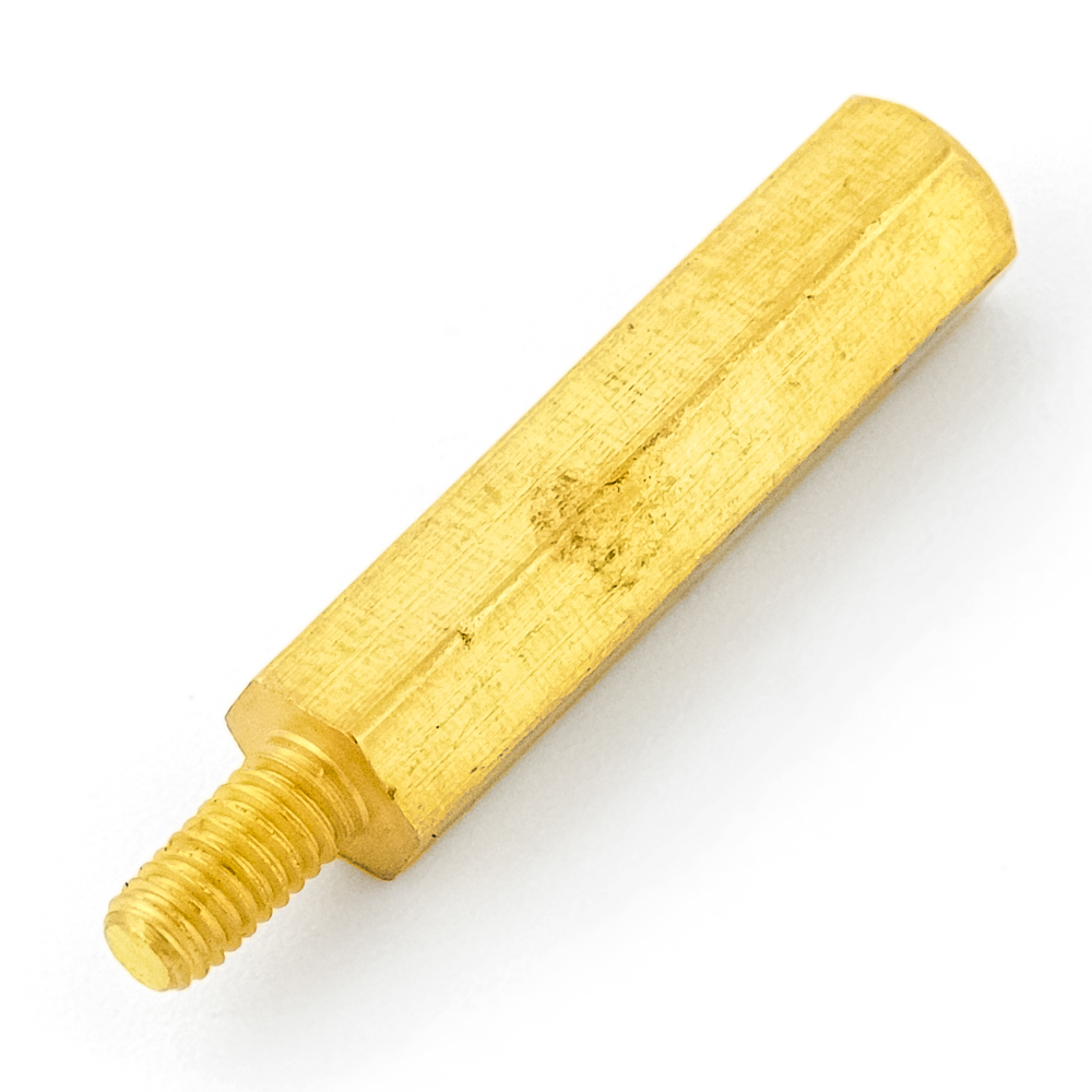 PCHSN-20 Стойка для печатной платы шестигранная, латунь, внутр. резьба М3х0,5, наружная резьба М3х0,5, длина L 20+5mm, 1 отв. под винт/1 винт, Ruichi, фото